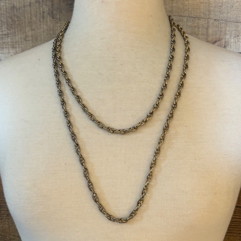 Vintage Mixed Metal Double Strand Rope Chain Necklace Two Tone Gold Silver